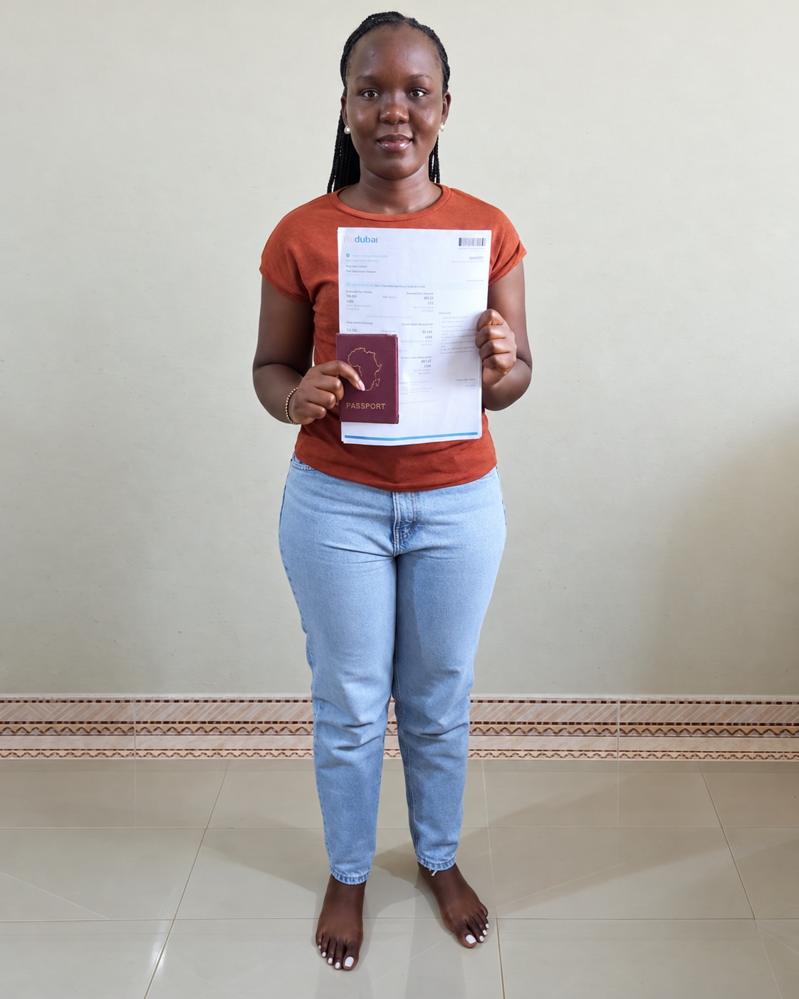 A woman holding travel documents