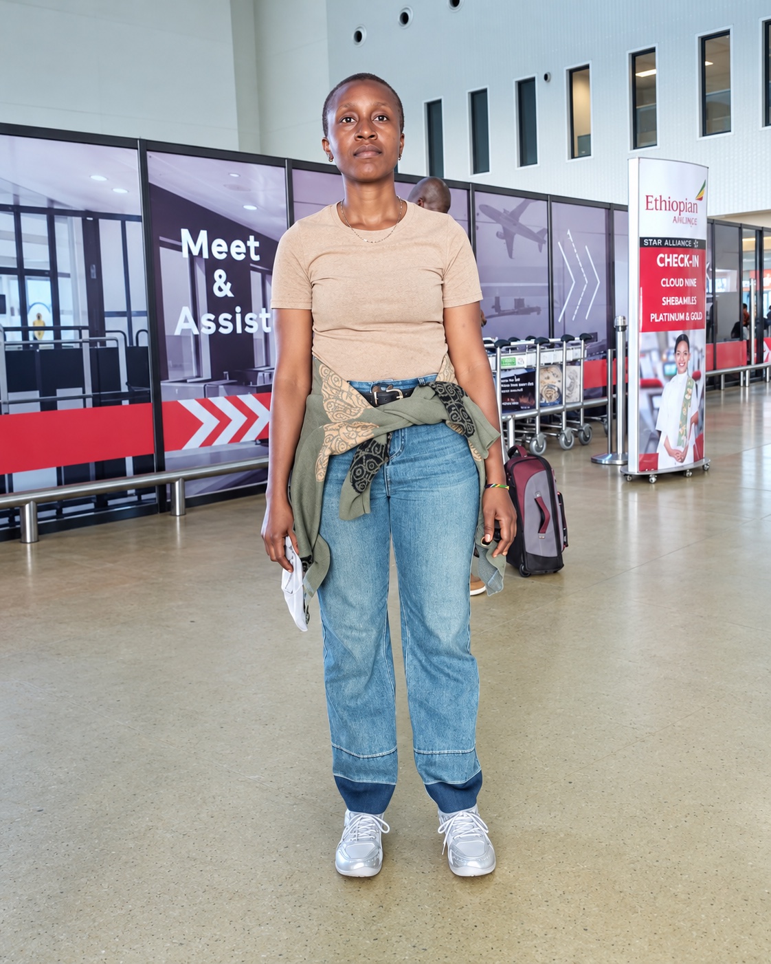 A woman in an airport terminal
